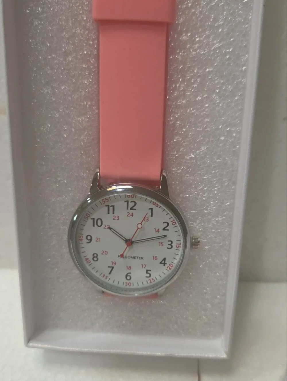 Pink Silicone Nurses Strap Watch with White Dial